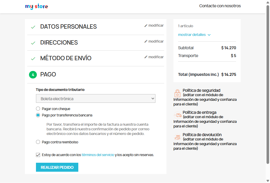 Checkout en PrestaShop