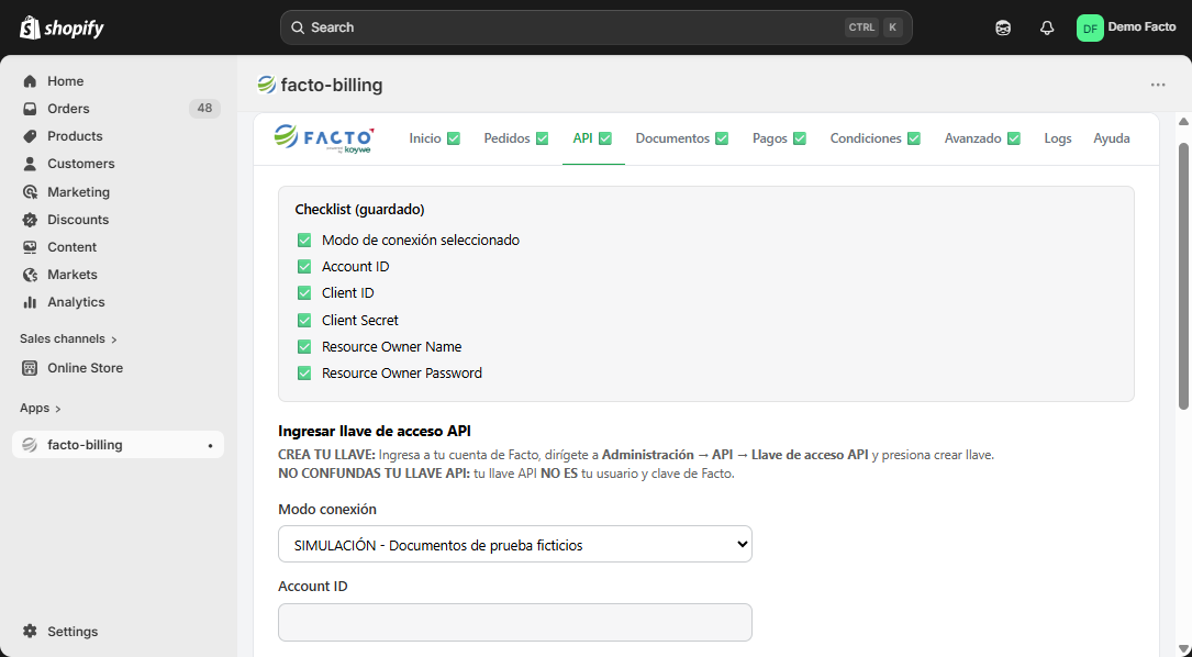 Conexión con API en Shopify