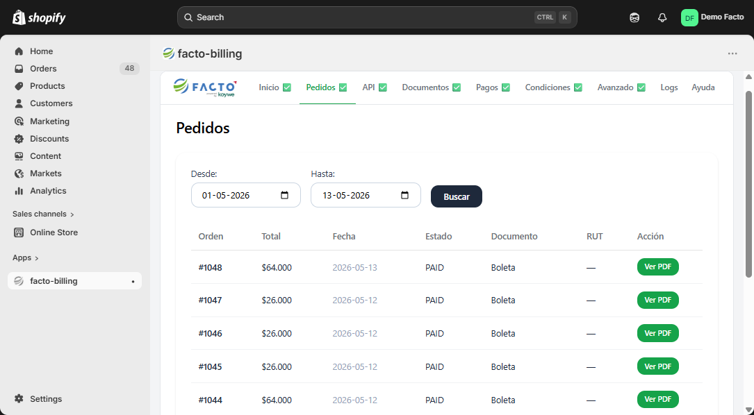 Conexión con API en Shopify