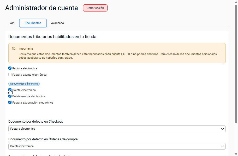 Configuración de documentos en Tiendanube