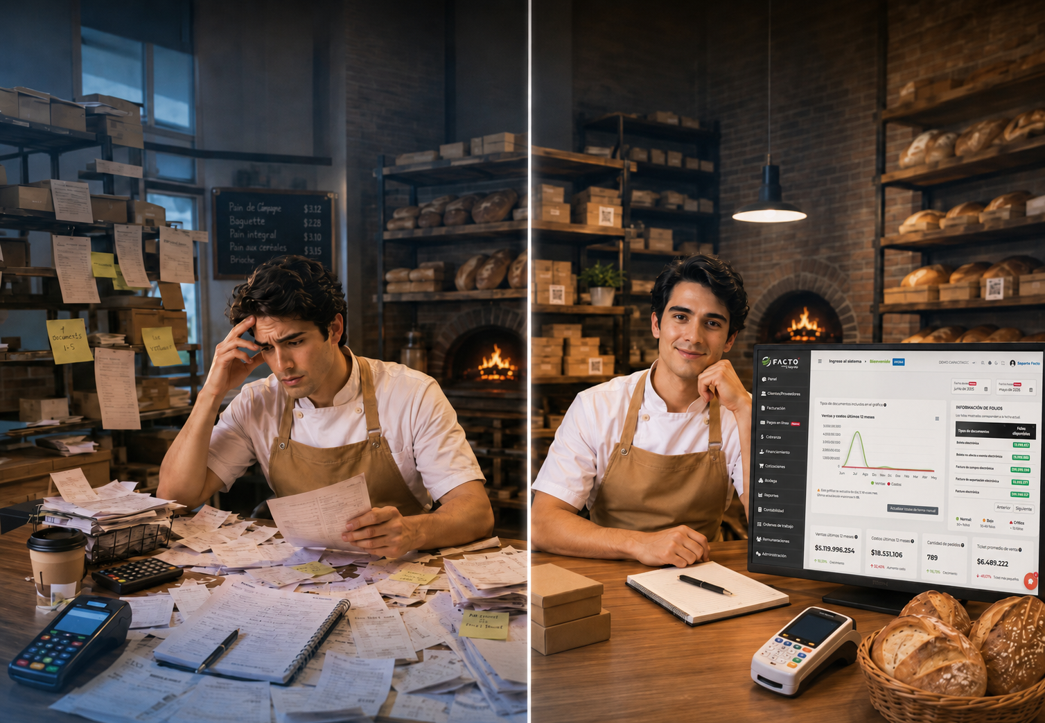 Vista de administración, productos y ventas en Facto