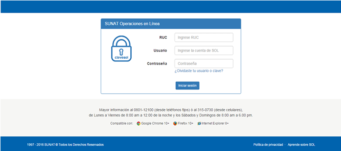 SUNAT Operaciones en línea — acceso al portal